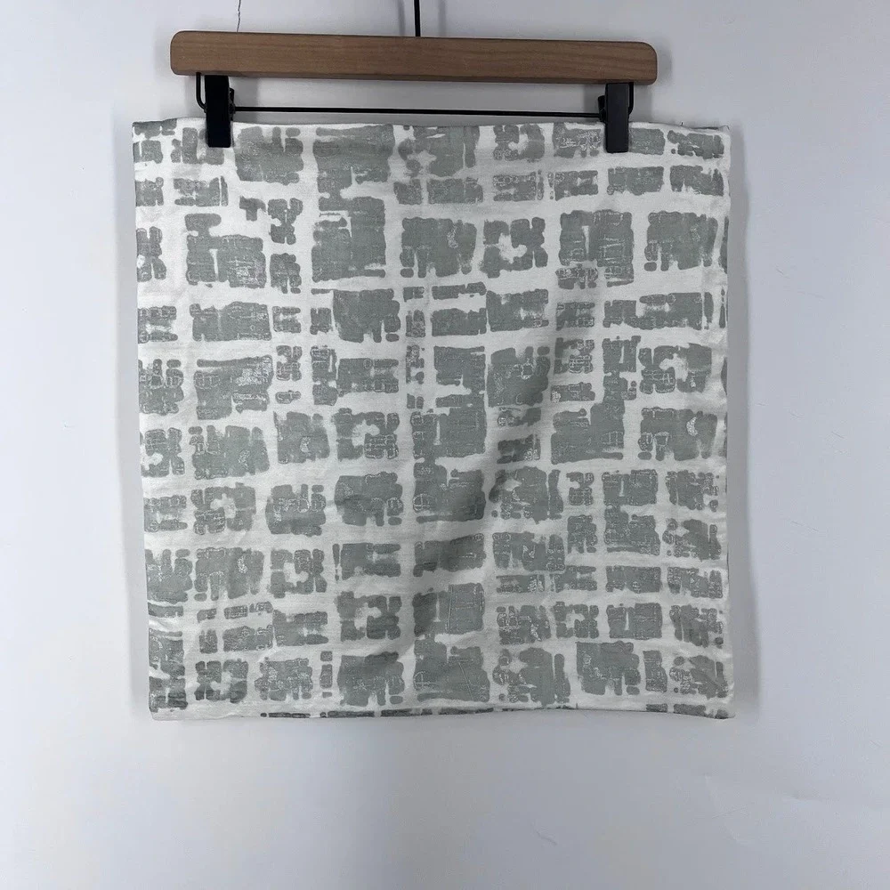 West Elm Metallic Silver Abstract Block Print Pillow Covers Set of 2 White 18x18